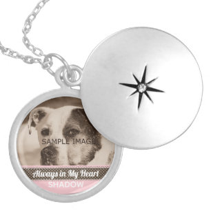 Pet Memorial Photo Tribute Keepsake Pink Brown Silver Plated Necklace