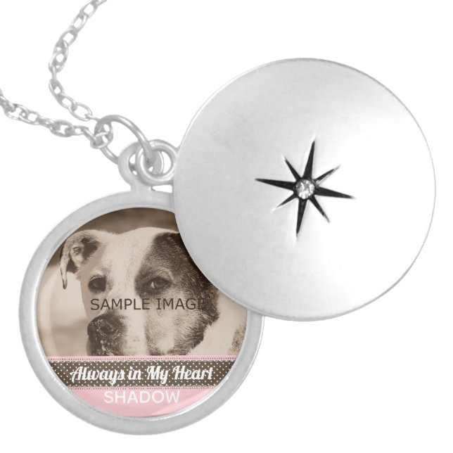 Pet Memorial Photo Tribute Keepsake Pink Brown Silver Plated Necklace (Front)