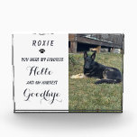 Pet Memorial Photo Tribute Sympathy Quote Acrylic Award<br><div class="desc">Elegant pet memorial design featuring a customizable name and photo with a heartfelt sympathy quote: “You were my favorite hello and my hardest goodbye.” This pet memorial tribute honors a beloved dog or pet and creates a meaningful remembrance. A beautiful photo tribute keeps your pet’s memory close.</div>