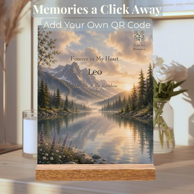 Pet Memorial Plaque with Custom QR Code Acrylic Sign (Elegant Rainbow Bridge acrylic memorial with customizable QR code for a lasting pet tribute.)
