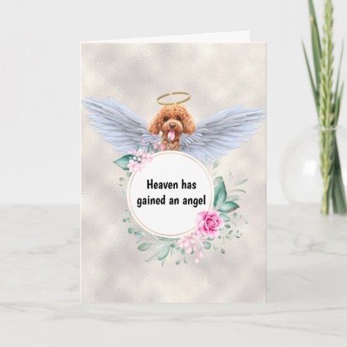 Pet memorial poodle dog angel wings poem card