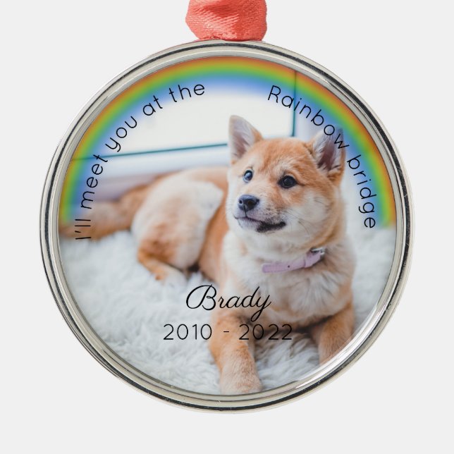 Pet Memorial Rainbow Bridge Christmas Keepsake Dog Metal Ornament (Front)