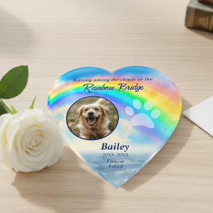 Pet Memorial Rainbow Bridge Photo Heart Paperweight