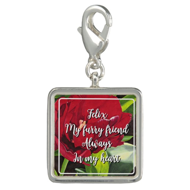 Pet Memorial Red Floral Square Charm (Front)