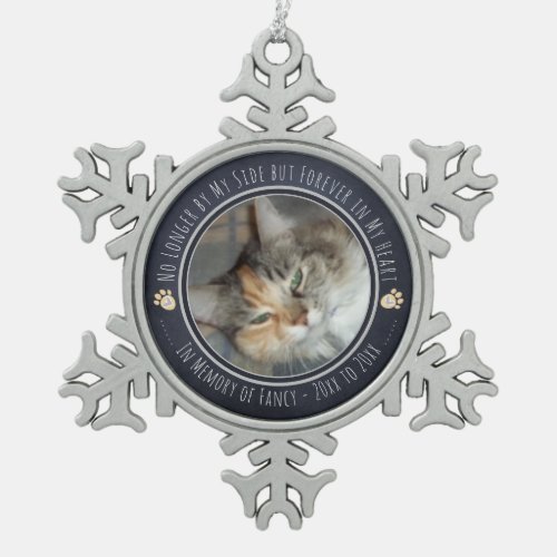 Pet Memorial Remebrance One Photo Snowflake Pewter Christmas Ornament