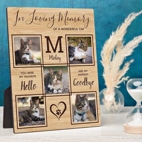 Pet Memorial Remembrance Personalized 5 Cat Photo Plaque