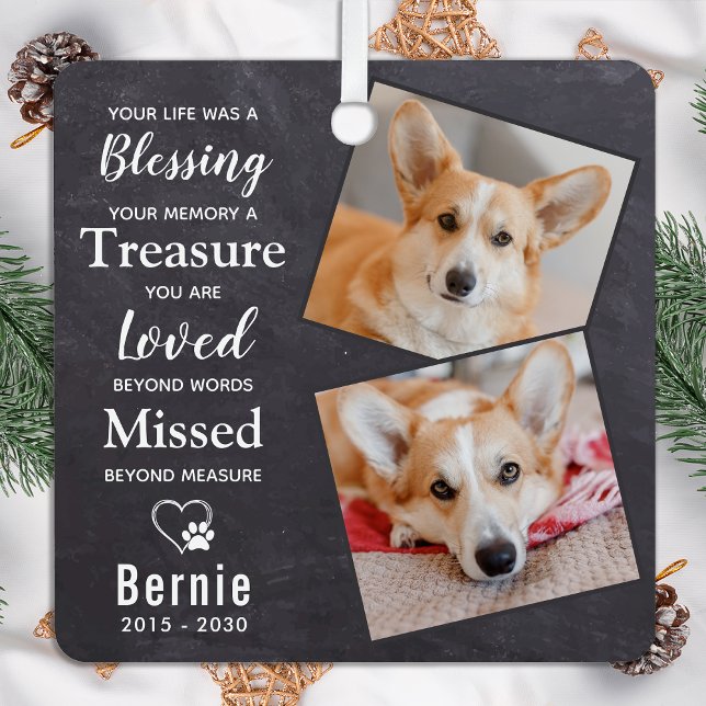 Pet Memorial Remembrance Poem Modern Dog 2 Photo  Metal Ornament (Creator Uploaded)