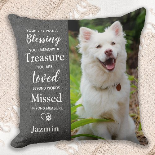 Pet Memorial Remembrance Quote Dog Photo Throw Pillow