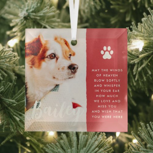Pet Memorial Remembrance Quote Modern Simple Photo Glass Ornament