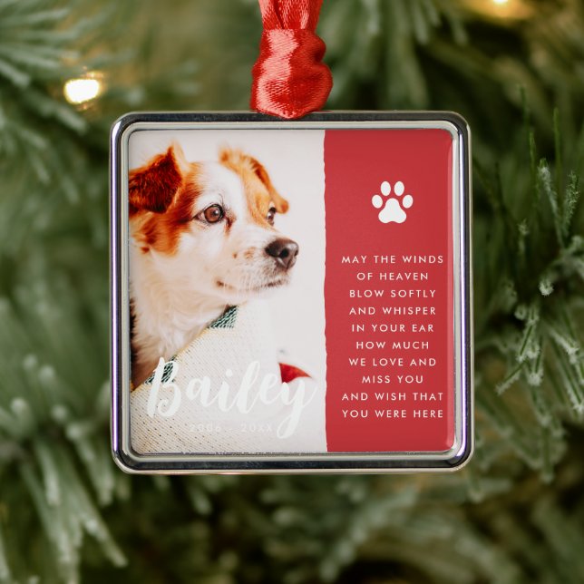 Pet Memorial Remembrance Quote Modern Simple Photo Metal Ornament (Tree)