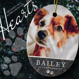 Pet Memorial Rustic Marble Stone Paws Photo Ceramic Ornament