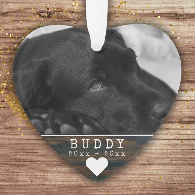 Pet Memorial Rustic Wood Heart Keepsake Photo Ornament (Creator Uploaded)