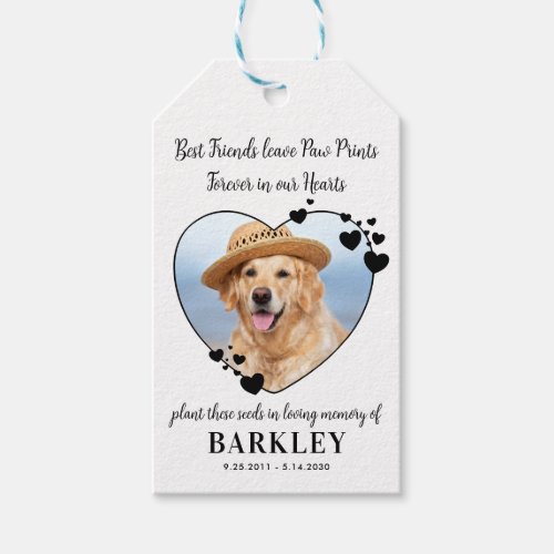 Pet Memorial Seed Packet Heart Custom Dog Photo  Gift Tags