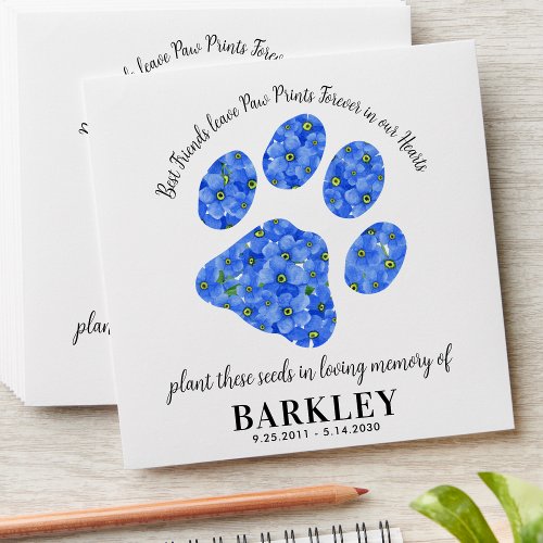 Pet Memorial Seed Packet Paw Print Forget Me Knot Envelope