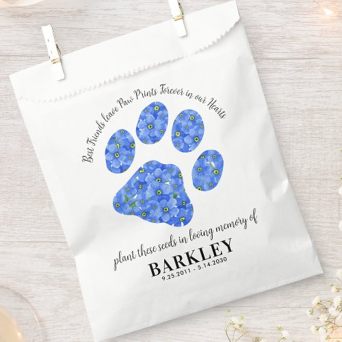 Pet Memorial Seed Packet Paw Print Forget Me Knot Favor Bag
