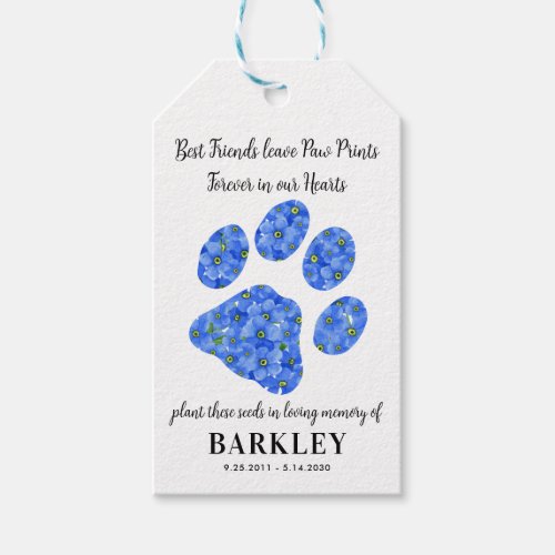 Pet Memorial Seed Packet Paw Print Forget Me Knot  Gift Tags