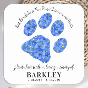 Pet Memorial Seed Packet Paw Print Forget Me Knot Square Sticker