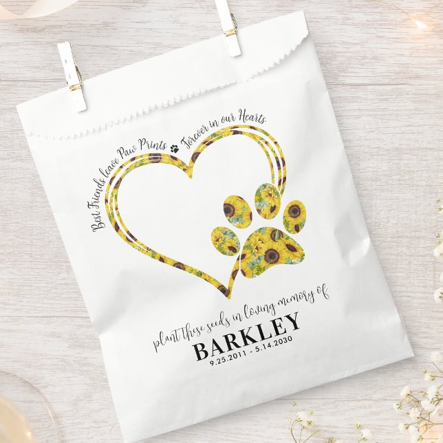 Pet Memorial Seed Packet Paw Print Heart Sunflower Favor Bag (Creator Uploaded)