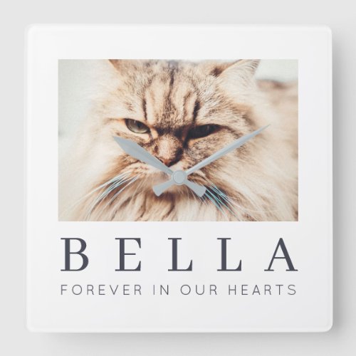 Pet Memorial Simple Modern Chic Family Photo Square Wall Clock