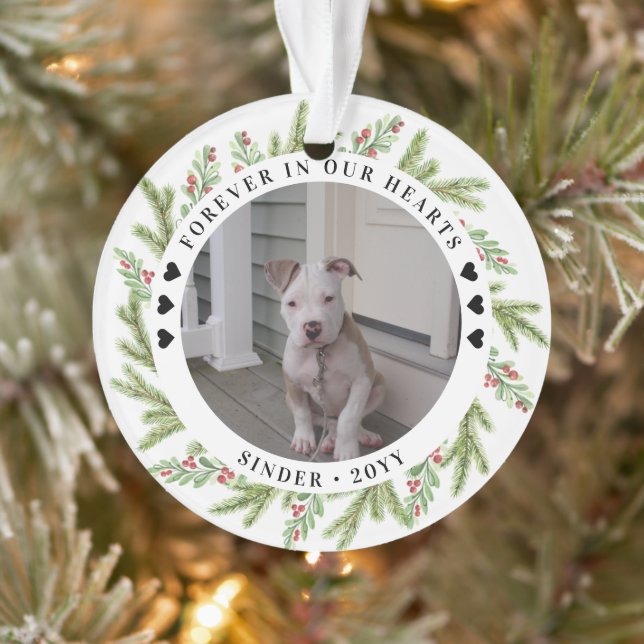 Pet Memorial Sympathy 2 Photos Greenery Ornament (Tree)