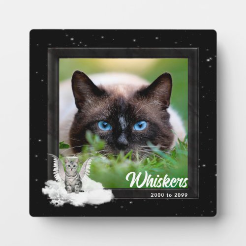 Pet Memorial Tabby Cat Silver Stripes Photo Plaque