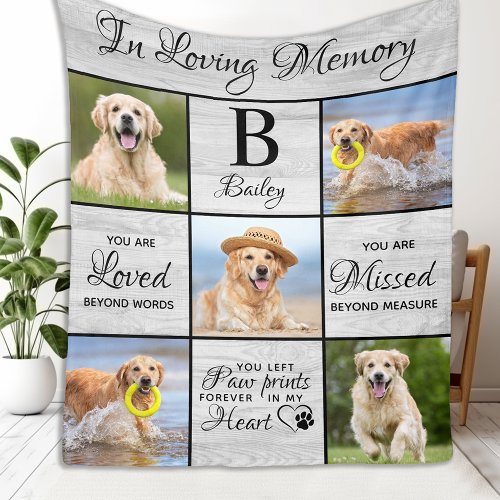 Pet Memorial Unique 5 Photo Pet Loss Keepsake Dog Fleece Blanket