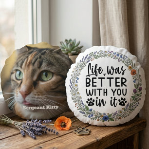 Pet Memorial Wildflower Paw Print Tribute Round Pillow