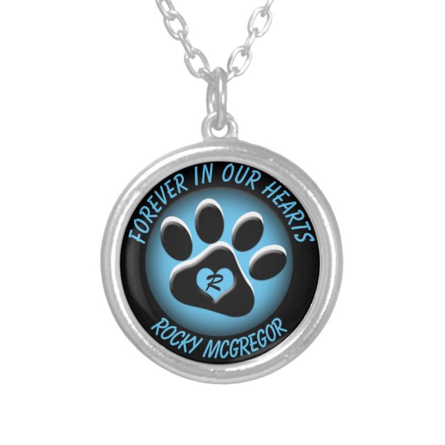 Pet Memorial with Changeable Colors Silver Plated Necklace (Front)