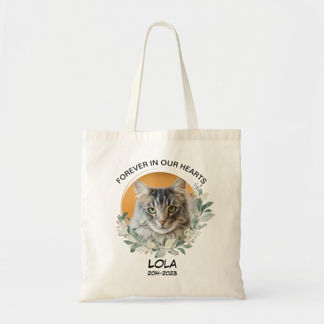 Pet Memorial with dates Custom Photo Loss of Cat Tote Bag (Front)