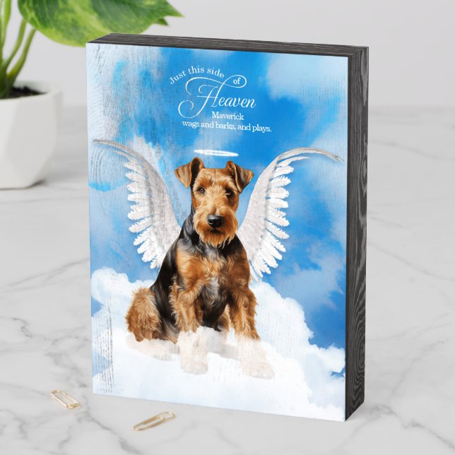 Pet Memorial with Dog's Name Airedale Terrier Wooden Box Sign (In Situ Vertical)