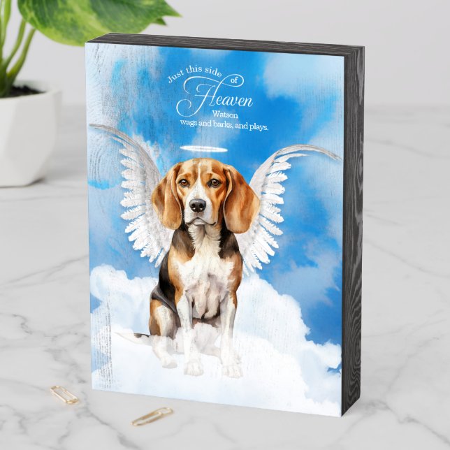 Pet Memorial with Dog's Name Beagle Dog Wooden Box Sign (In Situ Vertical)