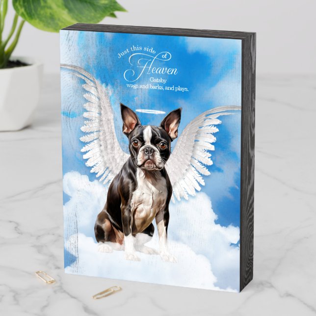 Pet Memorial with Dog's Name Boston Terrier Dog Wooden Box Sign (In Situ Vertical)