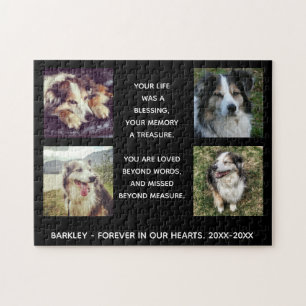 Pet Memorial with Four Photos, Name and Dates. Jig Jigsaw Puzzle