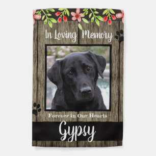 Pet Memorial Wood and Flowers Custom Photo Garden Flag
