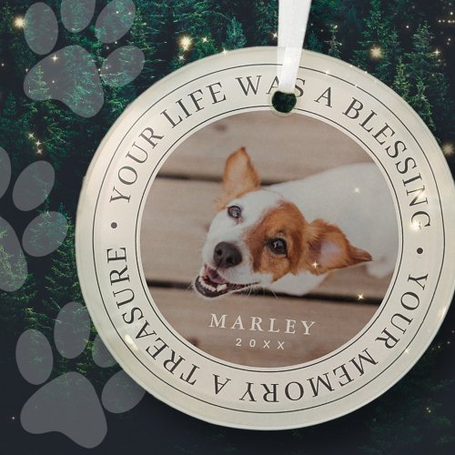 Pet Memorial Your Life a Blessing Modern Photo Glass Ornament