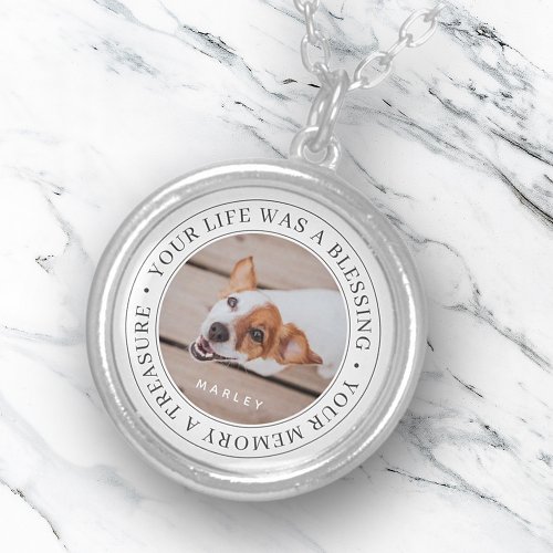 Pet Memorial Your Life a Blessing Modern Photo Silver Plated Necklace
