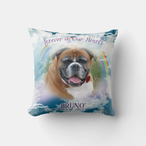 Pet Memorial YOUR PET PHOTO Forever in Our Hearts Throw Pillow