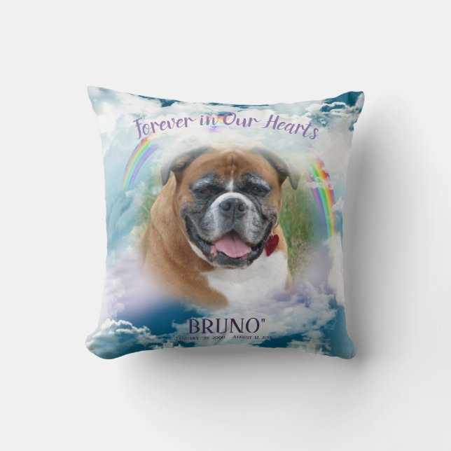 Pet Memorial YOUR PET PHOTO Forever in Our Hearts Throw Pillow (Front)