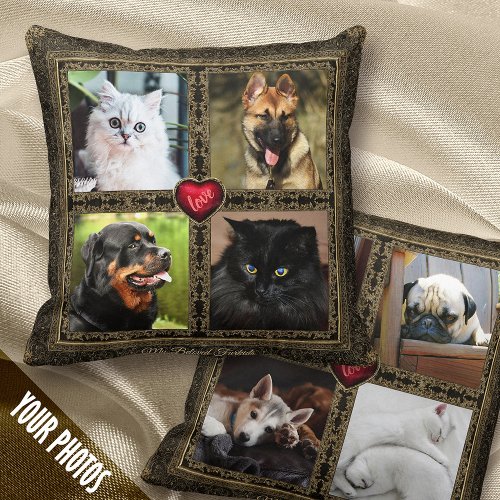Pet Memories 44 framed Photos Vintage _ 2_sided Throw Pillow