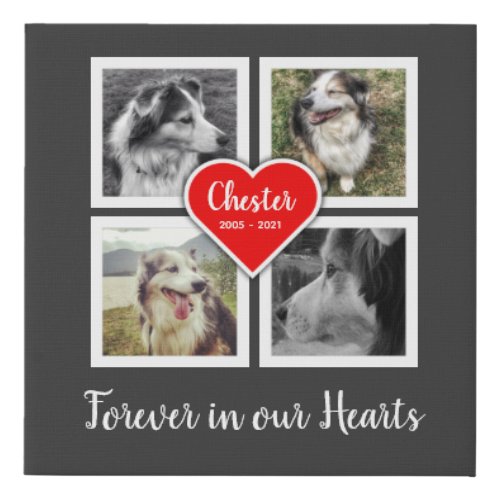 Pet Memories 4 Photos with Name and years Faux Canvas Print