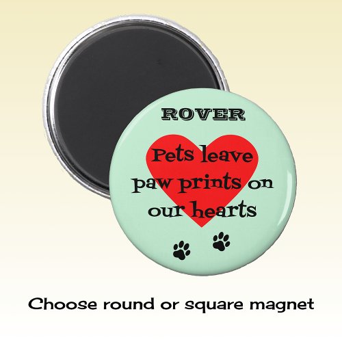 Pet memory custom name paw prints aqua magnet