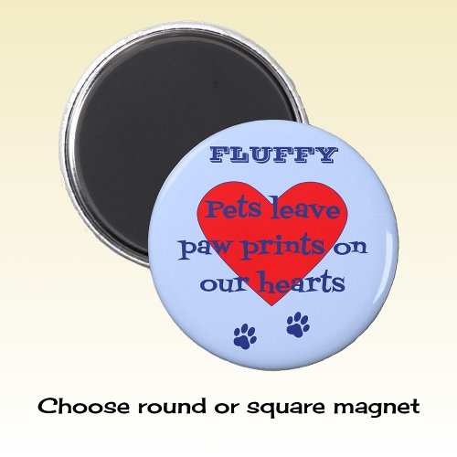 Pet memory custom name paw prints blue magnet