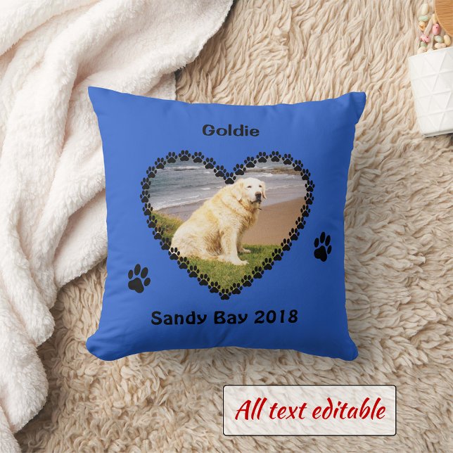 Pet memory paw prints your photo blue throw pillow (Creator Uploaded)