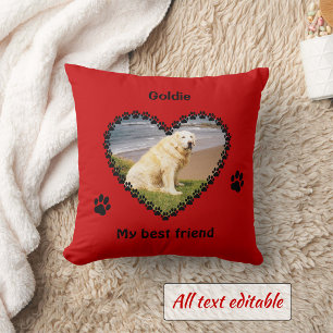 Pet memory paw prints your photo red throw pillow