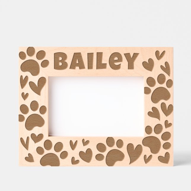 Pet Modern Simple Cute Paws and Hearts Engraved Frames (Front)