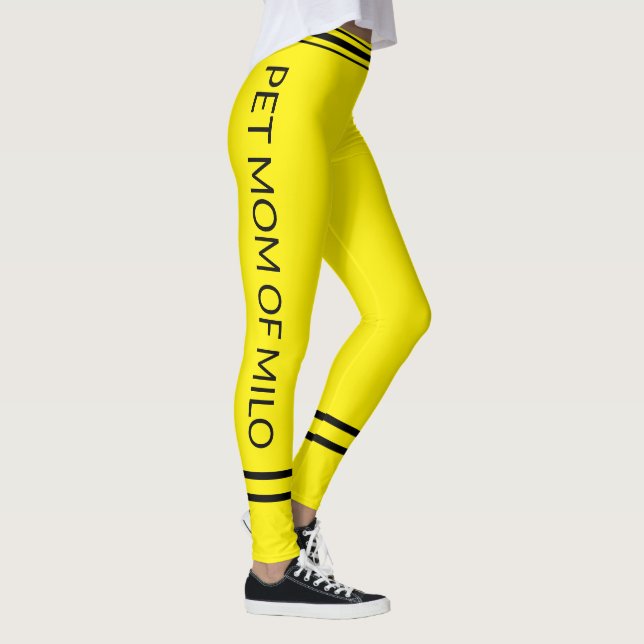 Pet Mom Cat Name Yellow Black Stripes Customized Leggings (Right)