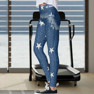 Pet Mom Faux Denim Patchy Jagged Stars Blue Jeans Leggings