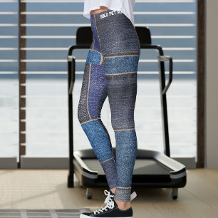 Pet Mom Modern Faux Denim Patcyy Jagged Blue Jeans Leggings