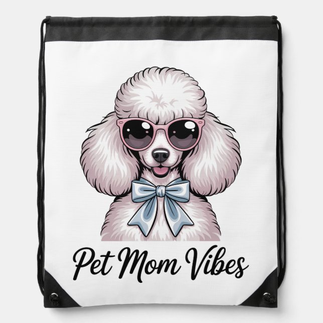 Pet Mom Vibes Poodle Dog Sunglasses Pink Gift Drawstring Bag (Front)
