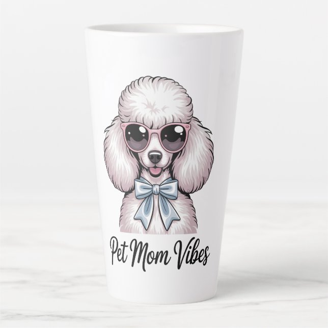 Pet Mom Vibes Poodle Dog Sunglasses Pink Gift Latte Mug (Front)
